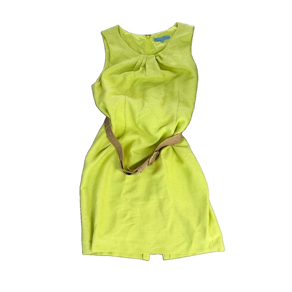 Antonio Melani Dress Size 14 Chartreuse Green Textured Sheath Cork Belt